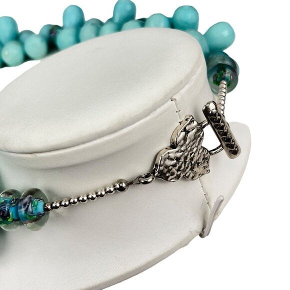 Aquamarine Beaded Necklace With Silver Toggle Clasp and Glass Accents 18" Length - Picture 3 of 9